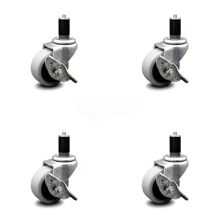 Service Caster 2 Inch Thermoplastic Wheel 1-1/2 Inch Expanding Stem Caster with Brakes, 4PK SCC-EX05S210-TPRS-SLB-112-4